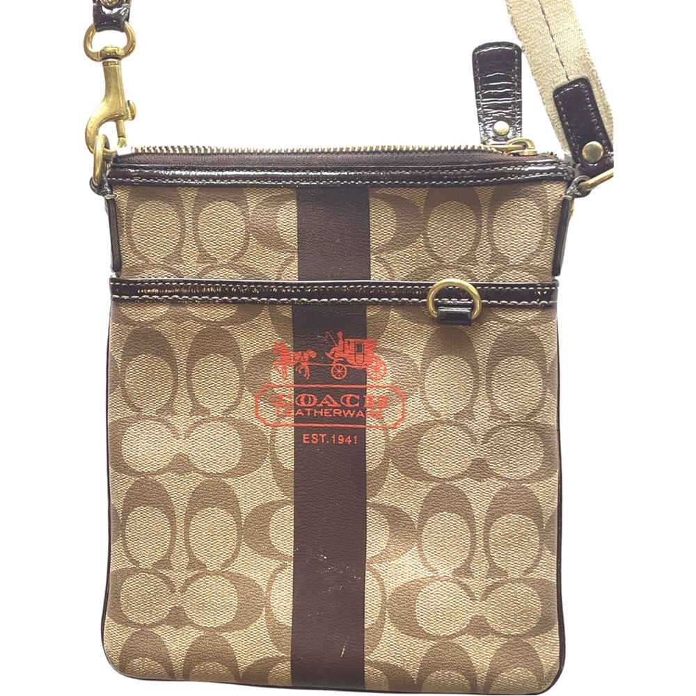 Coach Heritage Stripe North South Swingpack Crossbody Bag – Khaki/Brown/Orange